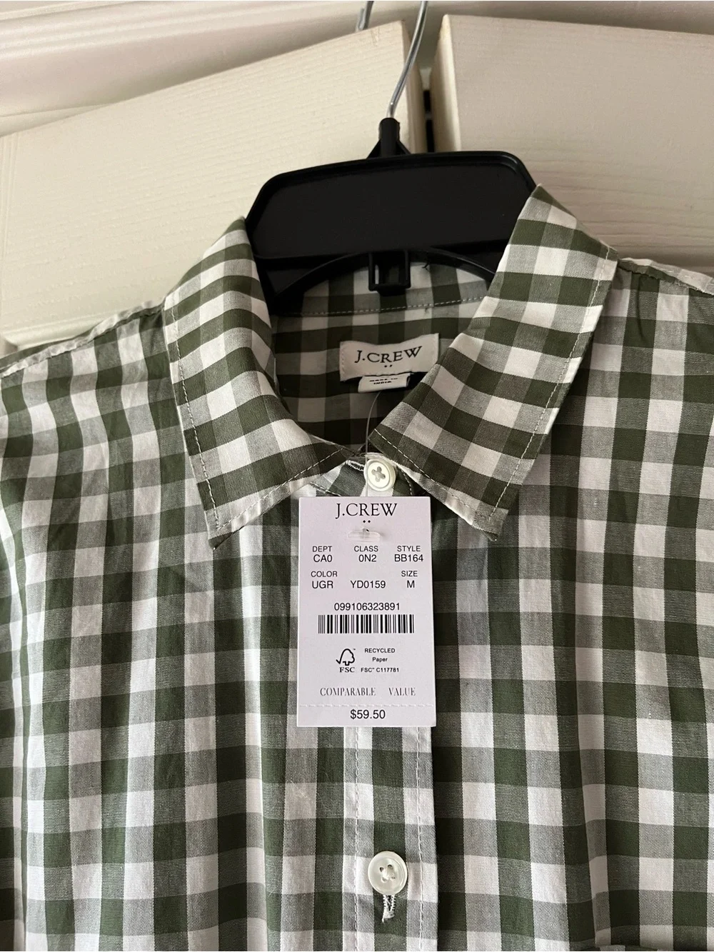 J. Crew Womens Green and White Gingham Button-Down Shirt